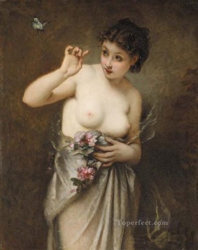蝶を持つ少女 ギョーム・セニャックの古典的なヌード Oil Paintings